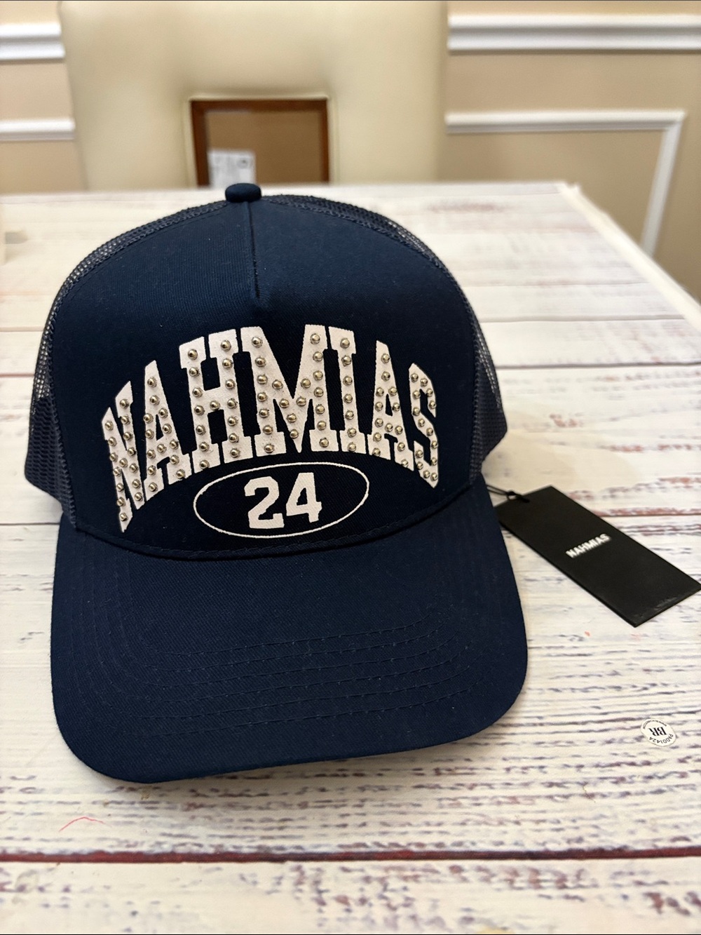 NWT NAHMIAS STUDDED NAHMIAS MARQUEE TRUCKER HAT AGED BLUE